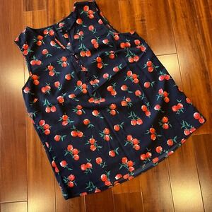 Talbots Petites Blouse Top Navy Blue Sleeveless Tank Floral Size Small Petite SP